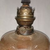 Large old oil lamp, removable from its marble column foot. 88 cm