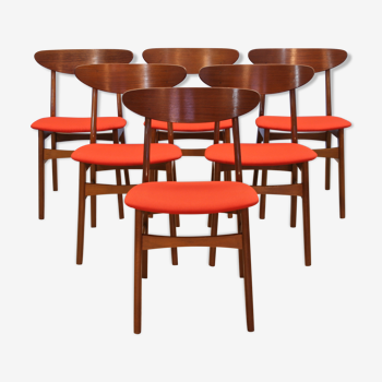 Ensemble de 6 chaises à manger danoises en teck par Falsled, années 1960