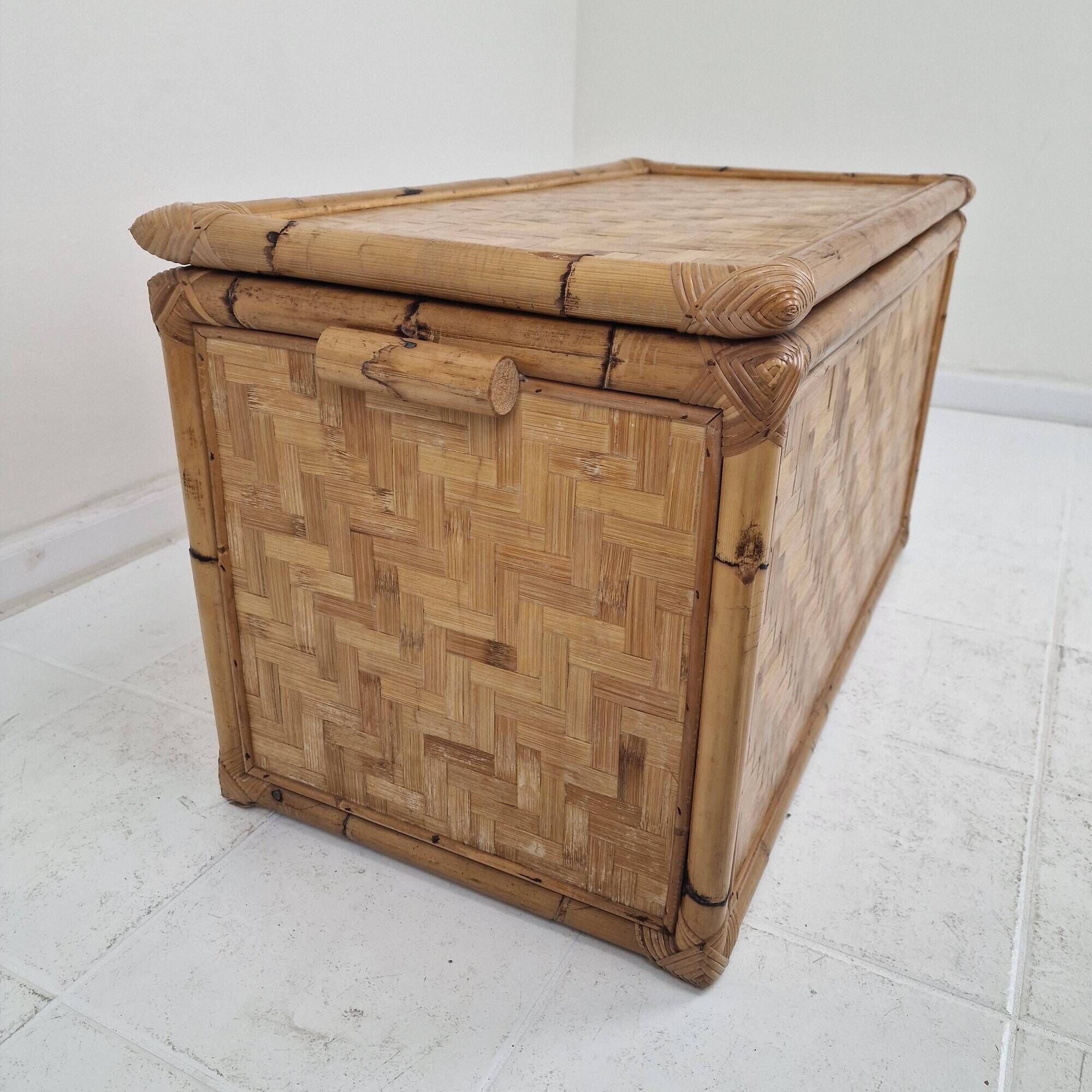 Mid-Century Italian Woven Rattan and Bamboo Blanket Chest or Trunk, 1970's