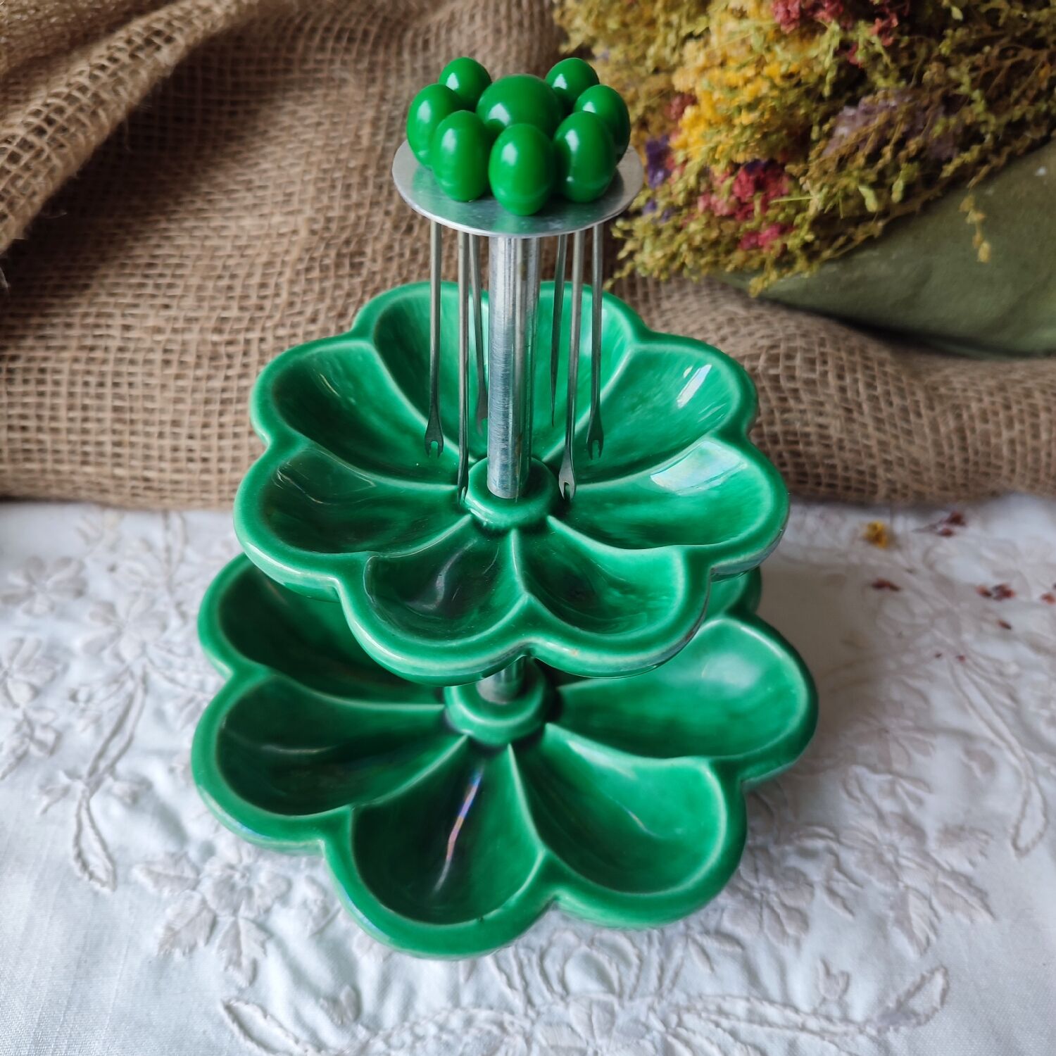 Vintage ceramic barbotine aperitif server "CADO France" came