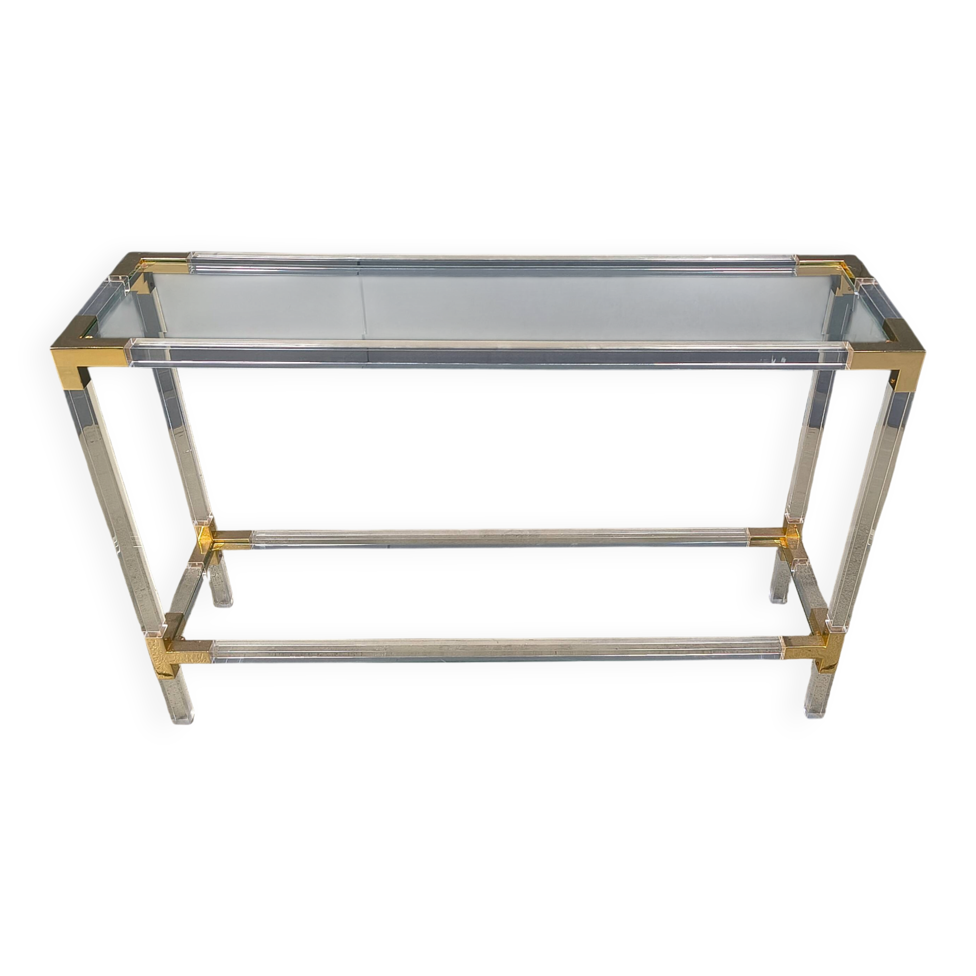 Brass and lucite console table, 1970s