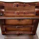 Brutalist Mid-Century Safari Armchair in Wood and Leather, 1960s