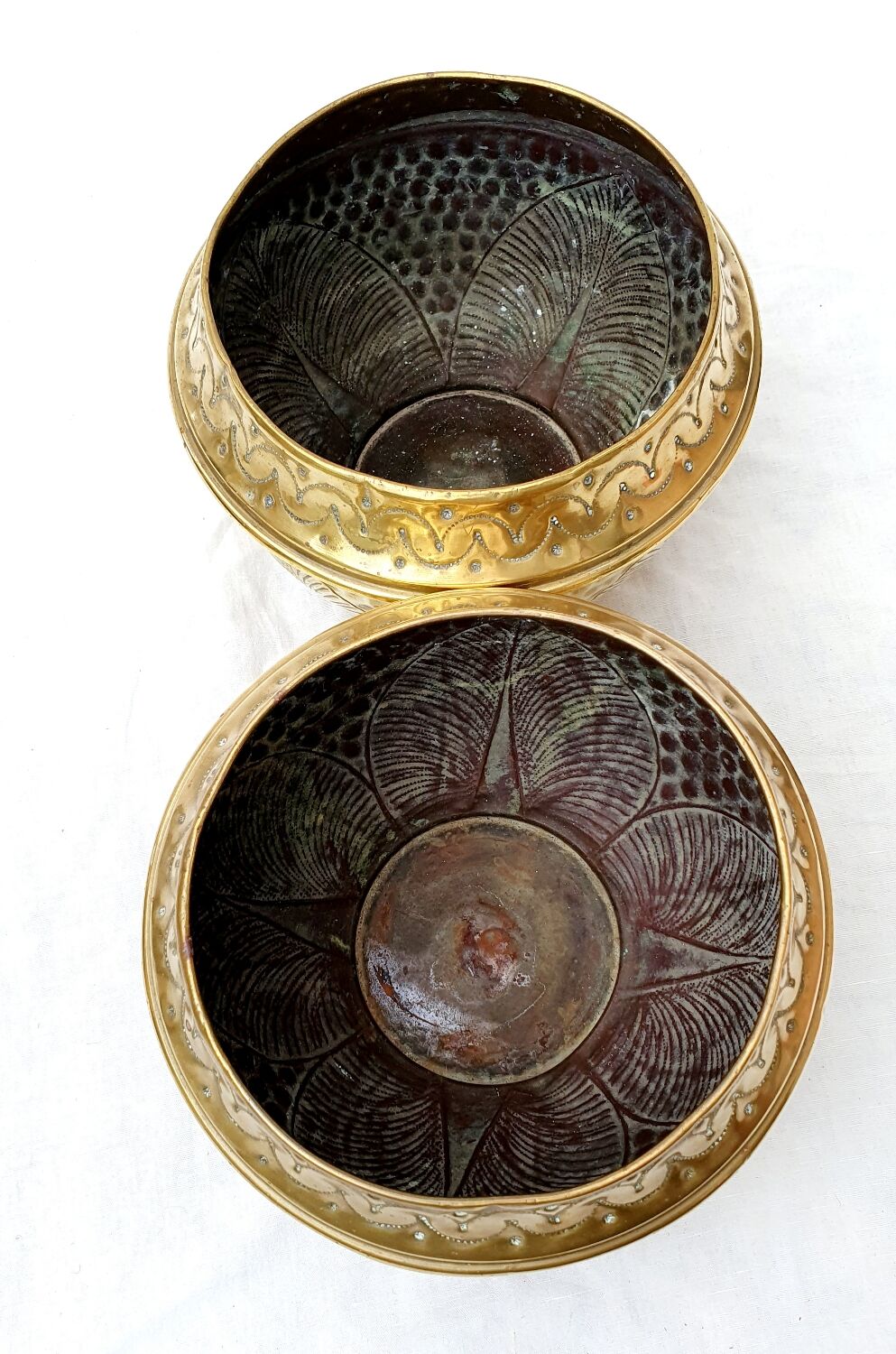 Pair of copper pot covers