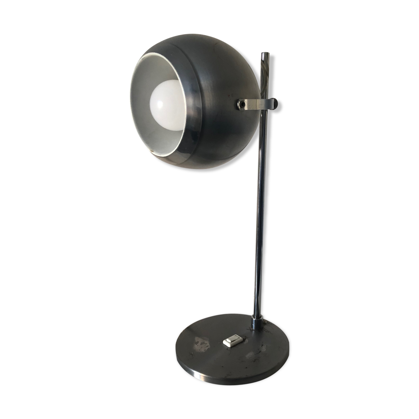 Large vintage lamp 1960 brushed steel eyeball - 44 cm