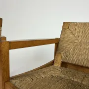 Set of 2 Vintage armchair easy chairs oak & seagrass 60s mid-century