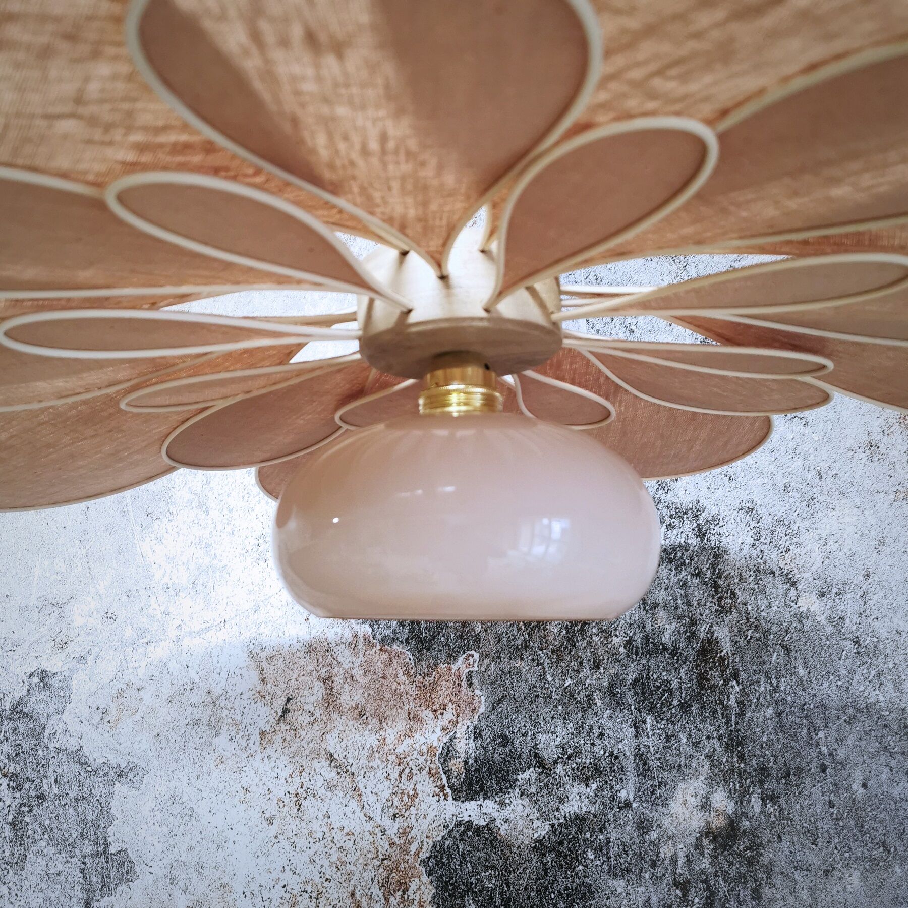 Old suspension vintage globe and petals in linen and rattan