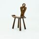 Brutalist Spanish Side Chair Stool in Solid Oak, 1960s