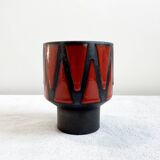 Wendelin Stahl 655-20 Red Brown Vase with Zig Zag Motif, German Studio Pottery with Red Triangles