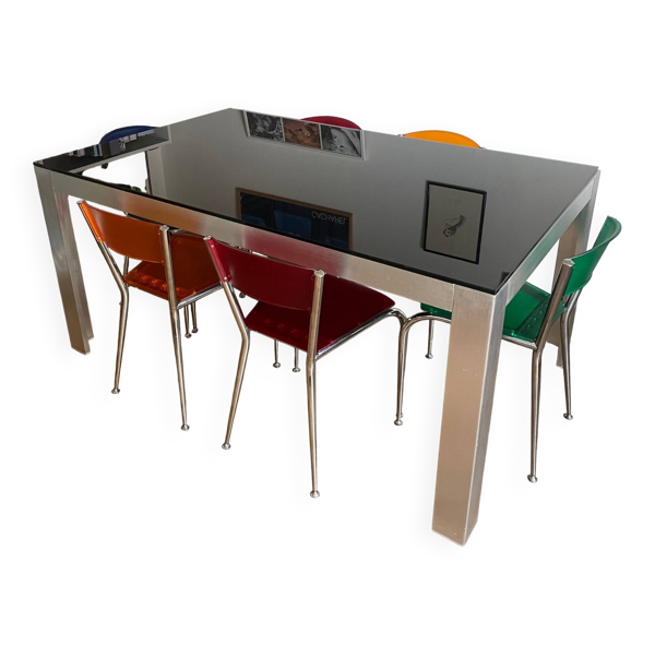 Table aluminium & verre trempé noir