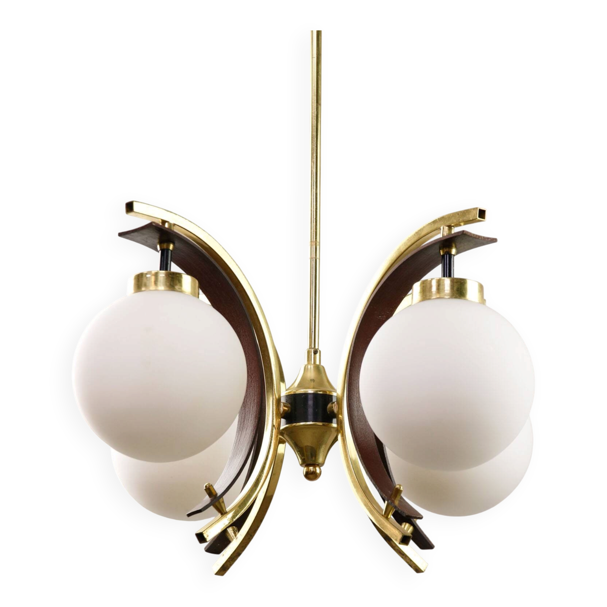 Mid-Century Modern Italian Brass and Opaline Chandelier