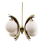 Lustre en laiton et opaline italien de style mid-century moderne