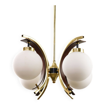 Mid-Century Modern Italian Brass and Opaline Chandelier