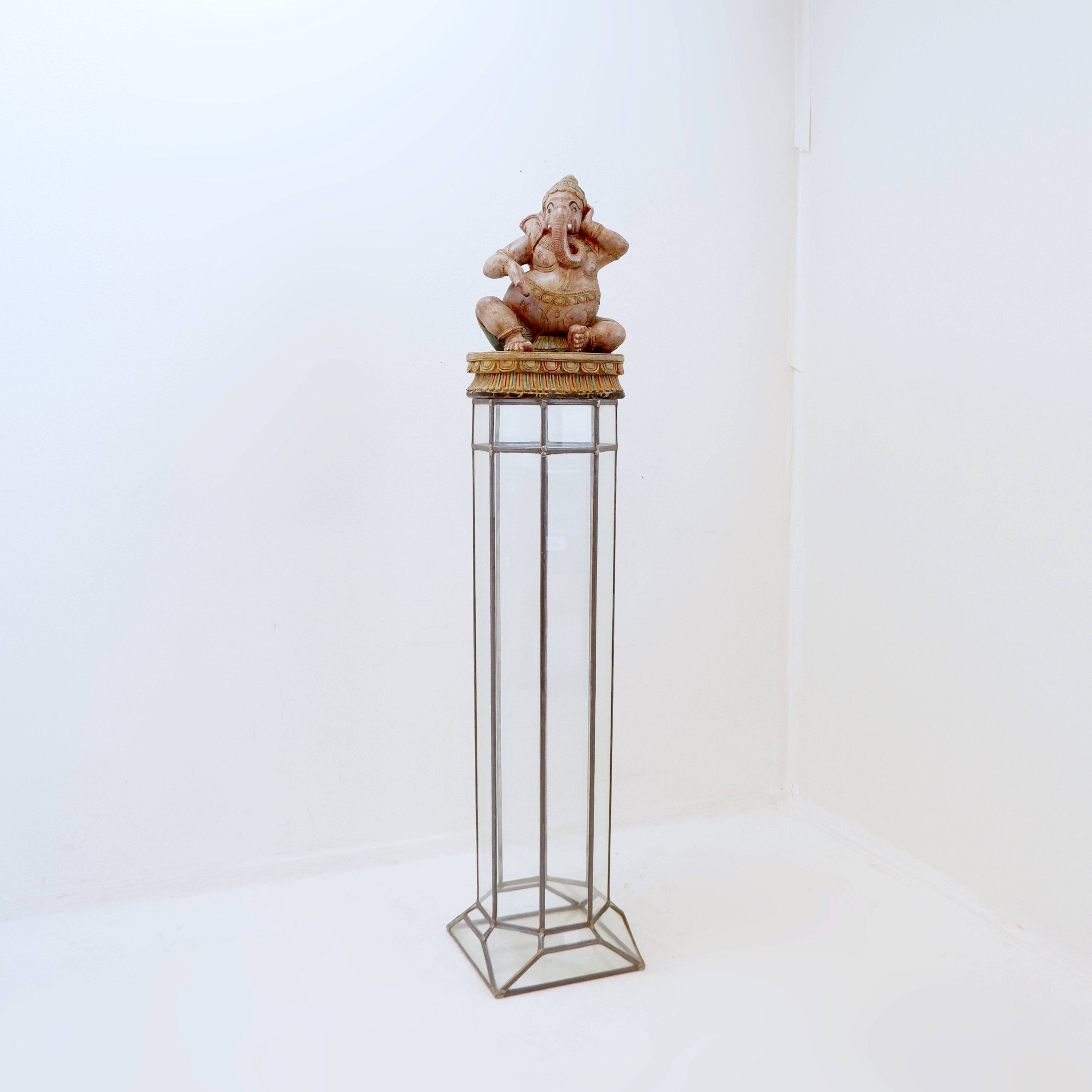 Art Deco glass and zinc pedestal column