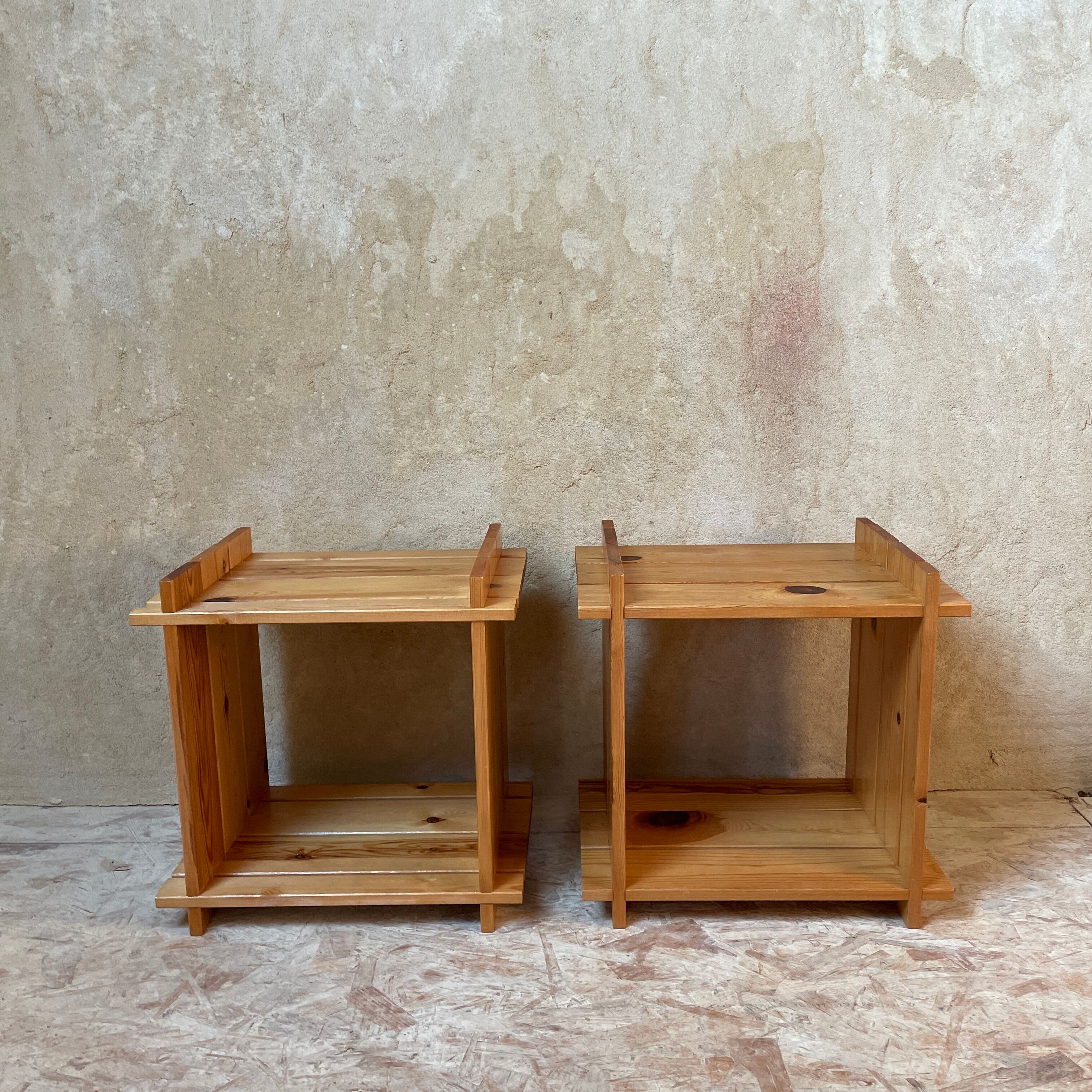 Pair of cubist pine bedside tables