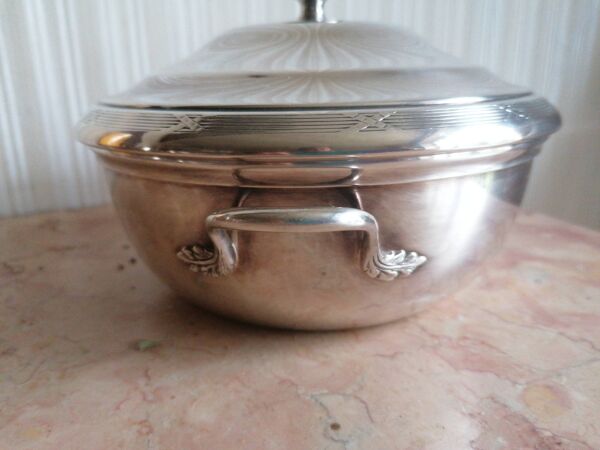 legumier metal argenté Décors ruban croisés