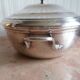 silver metal vegetable dish with crossed ribbon decoration