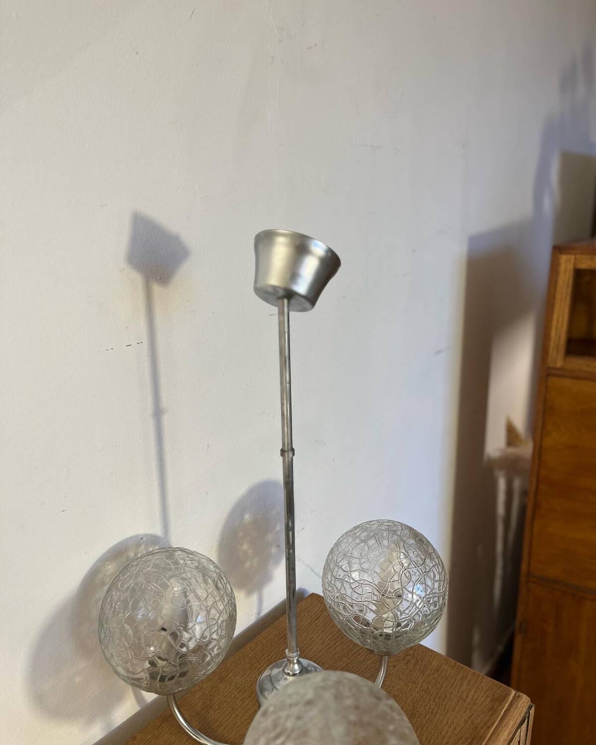 70s glass globe and metal pendant light