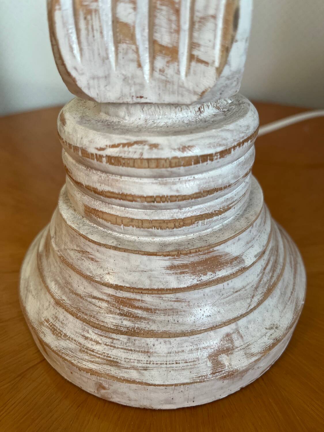 Wooden baluster lamp base with white cherry patina