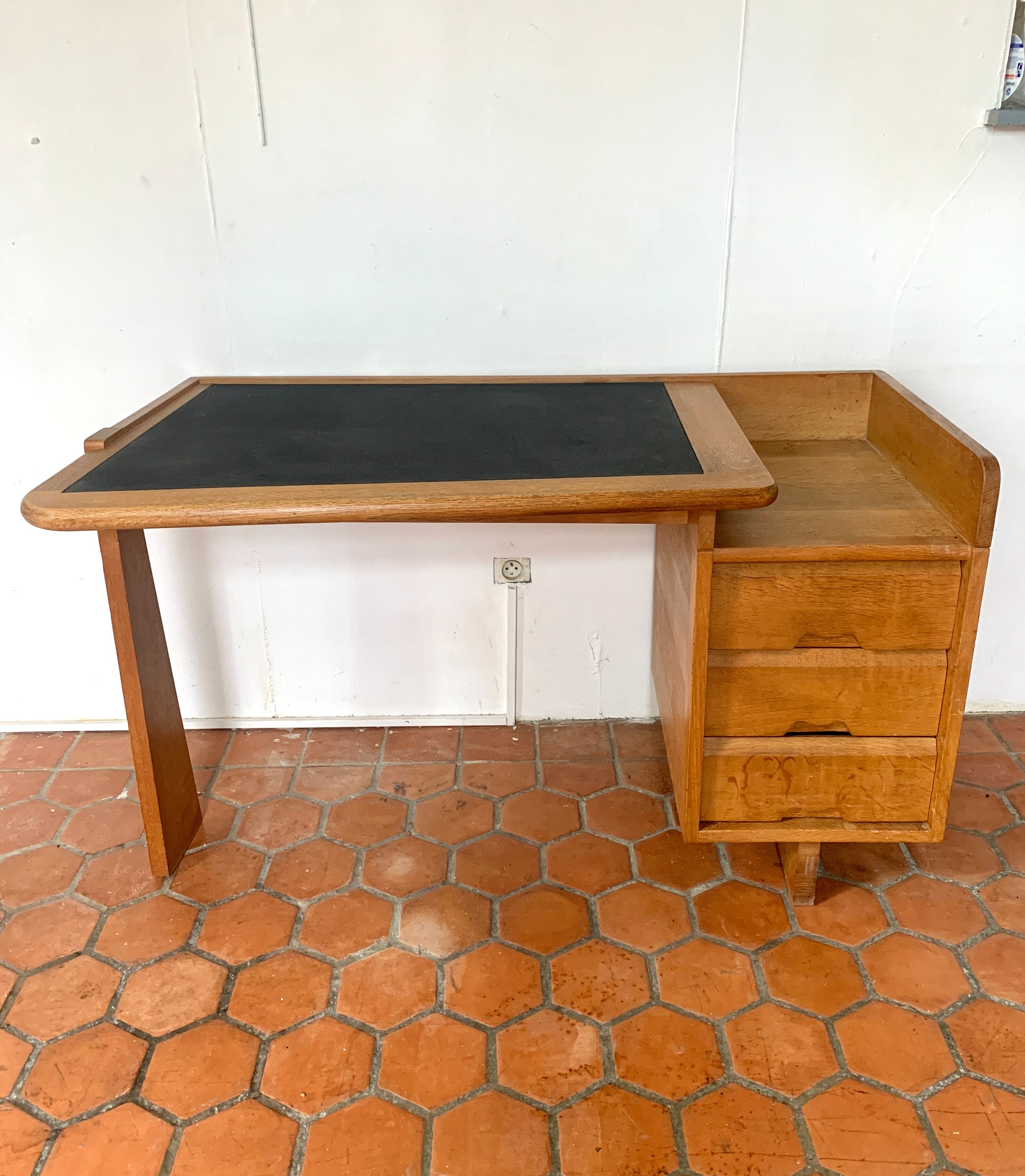 Solid oak desk Guillerme and Chambron 1960