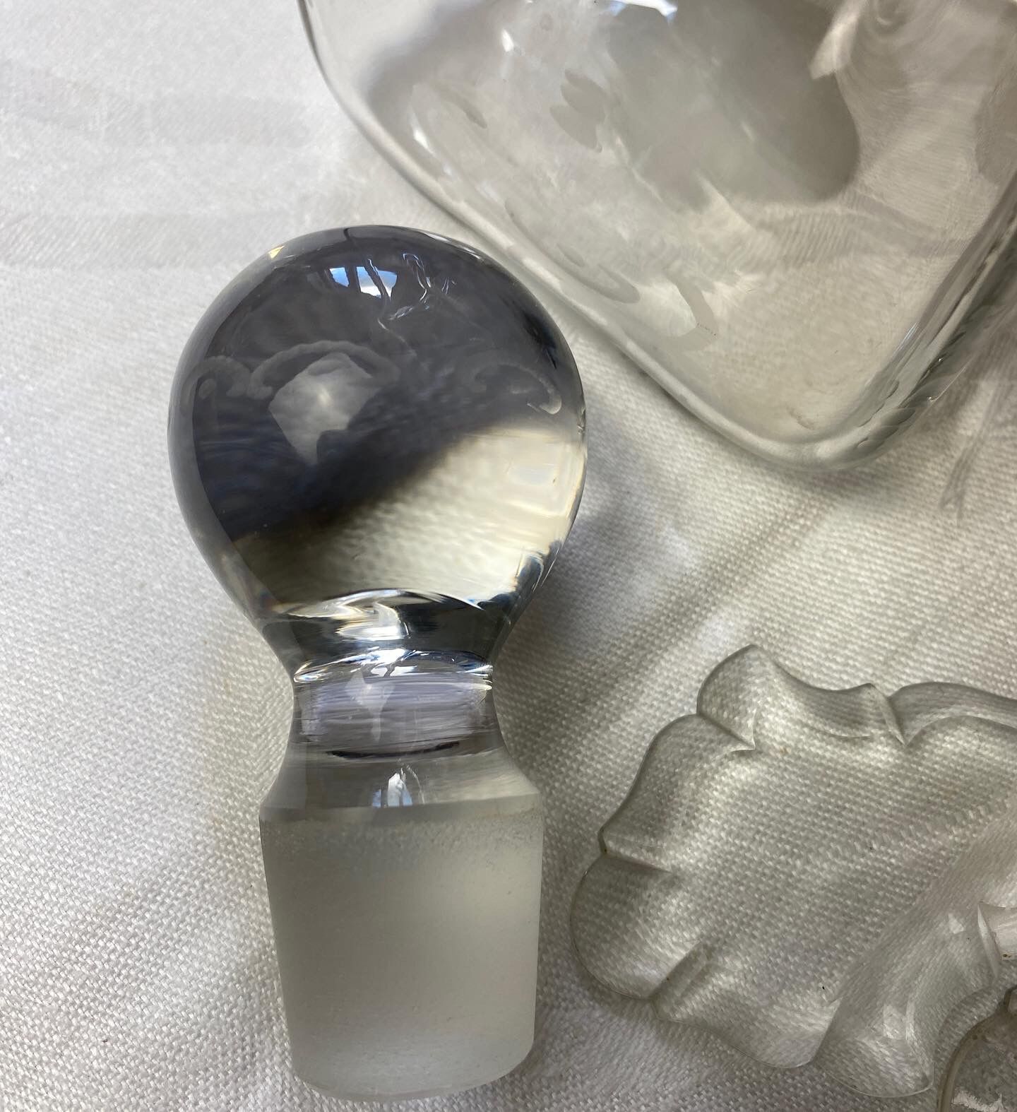 Antique engraved pinched crystal decanter