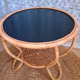 Table basse ronde en rotin vintage