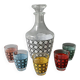 1 bottle and its 5 glasses, cannage decor, 1970s, France