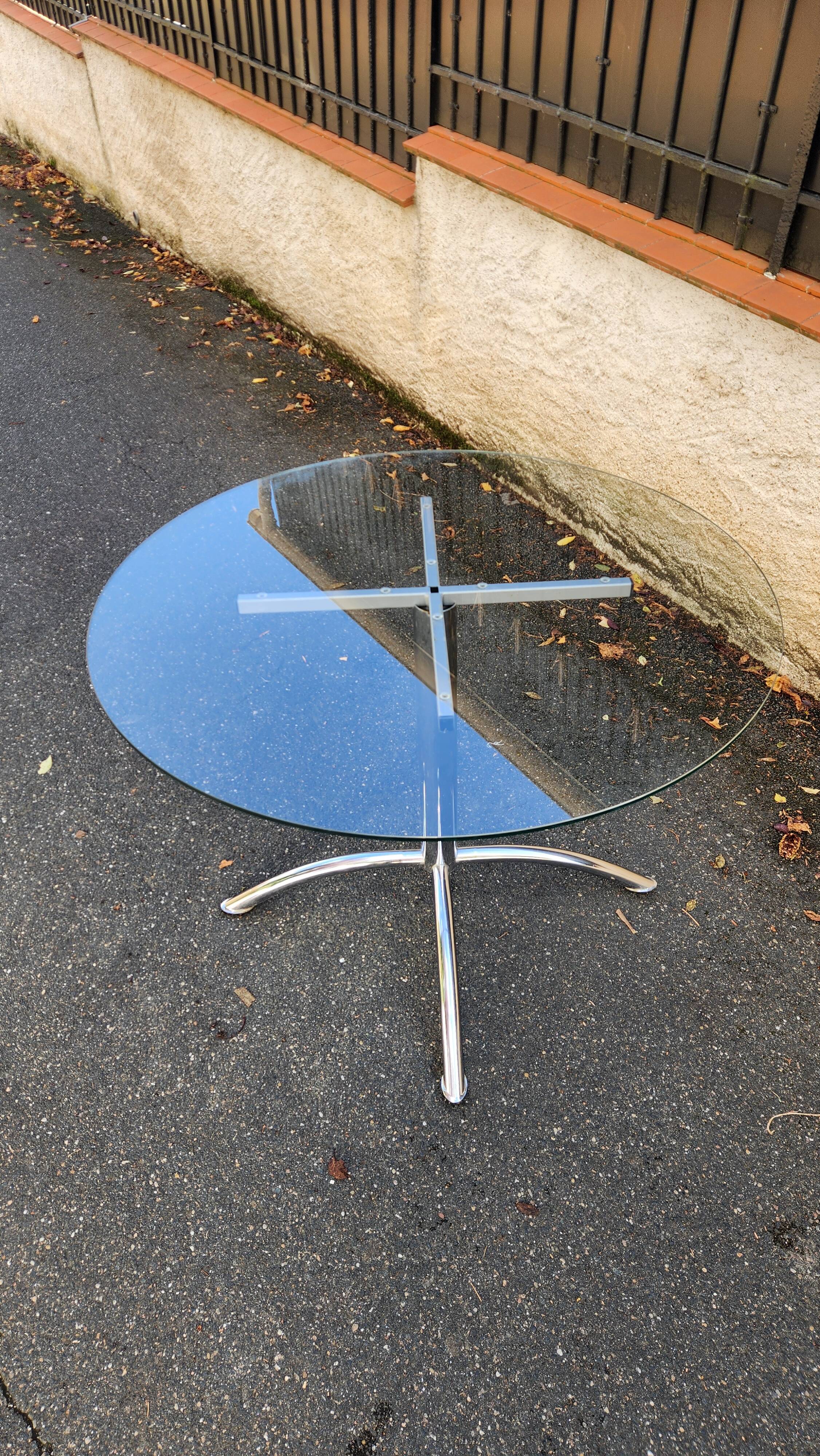 Chrome table with glass dining top from the 1980s.
