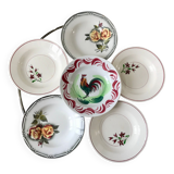Set of 6 mismatched hollow plates Salins, Digoin Sarreguemines model "Agreste" and Moulin des