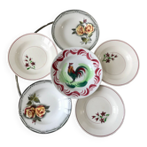 Lot de 6 assiettes creuses dépareillées Salins, Digoin Sarreguemines modèle "Agreste" et Moulin des