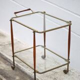 Rolling trolley in wood and brass, rolling bar, servant, trolley, 1950 Cesare Lacca for arredoluce