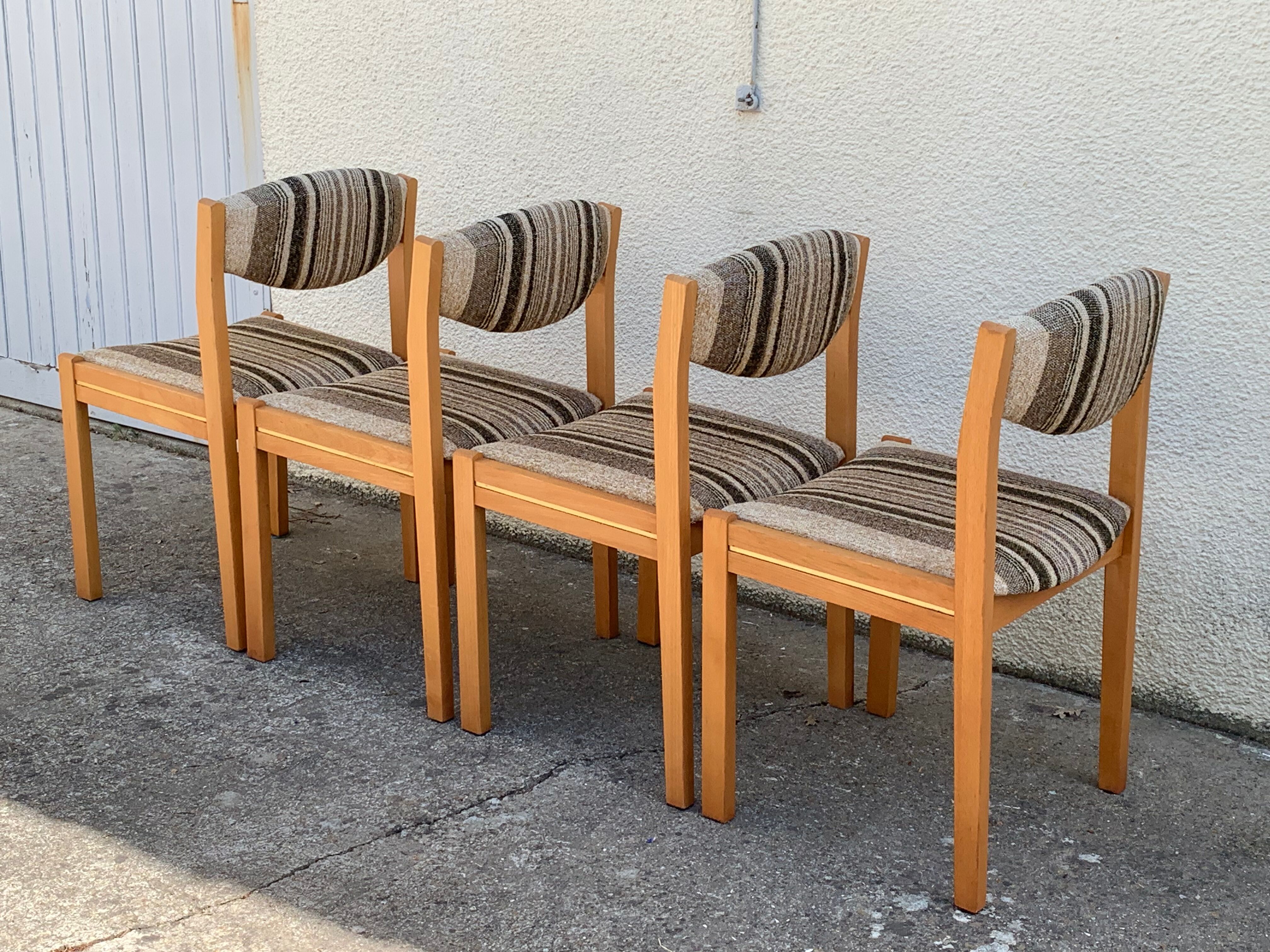 Suite of 4 chairs self beech brass and wool 1960