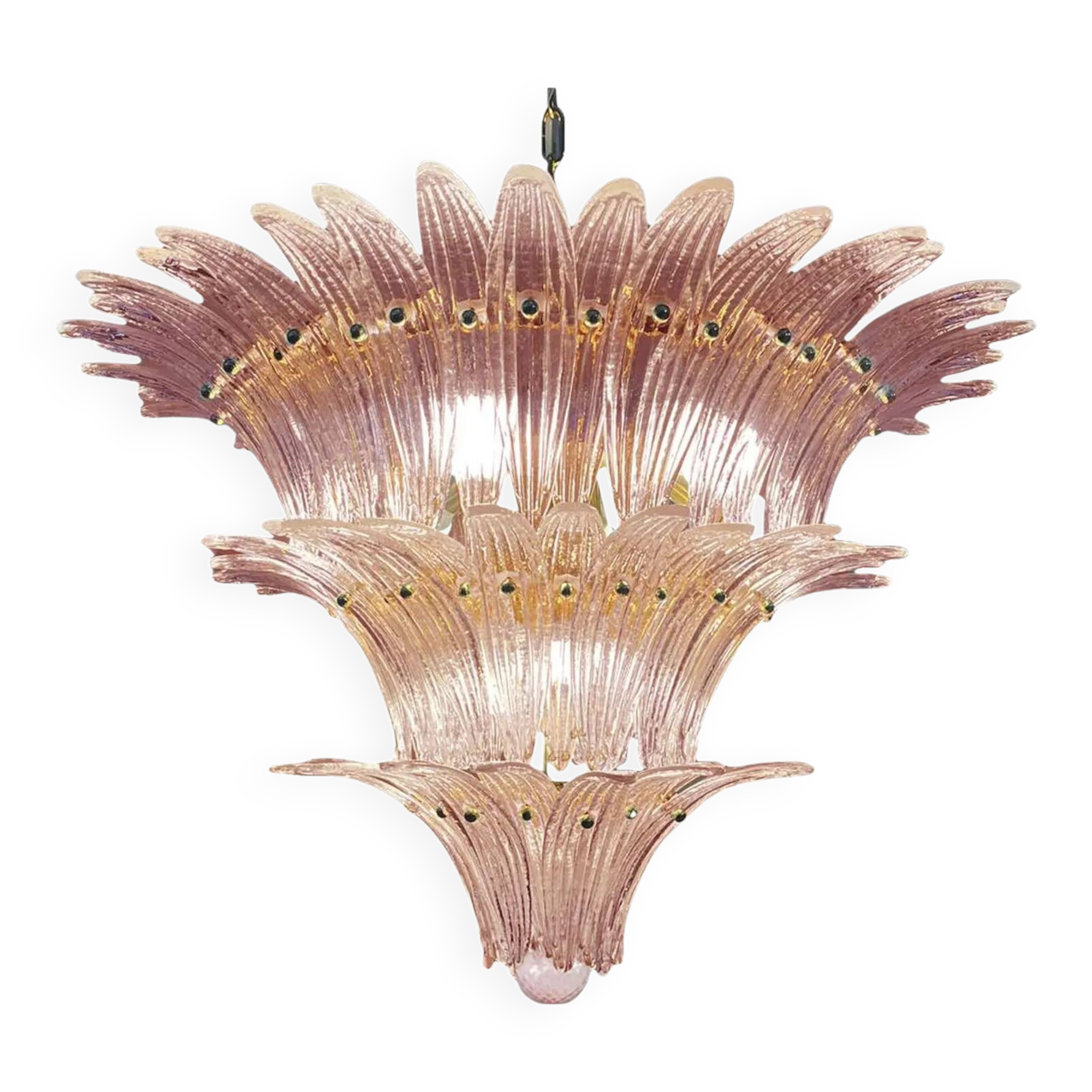 Mid-Century Modern Pink “Palmette” Murano Glass Chandelier
