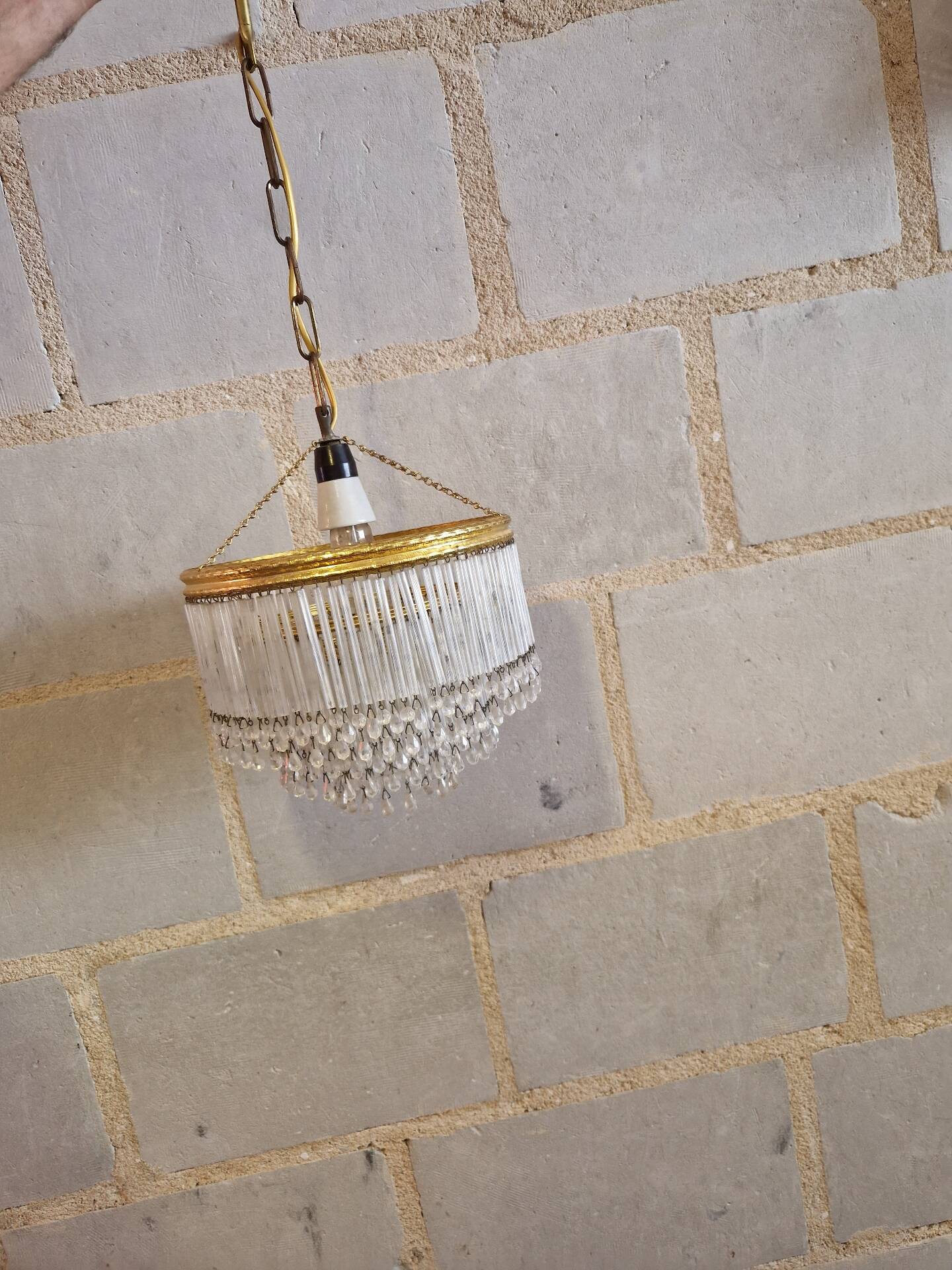 Crystal and brass cascade pendant chandelier