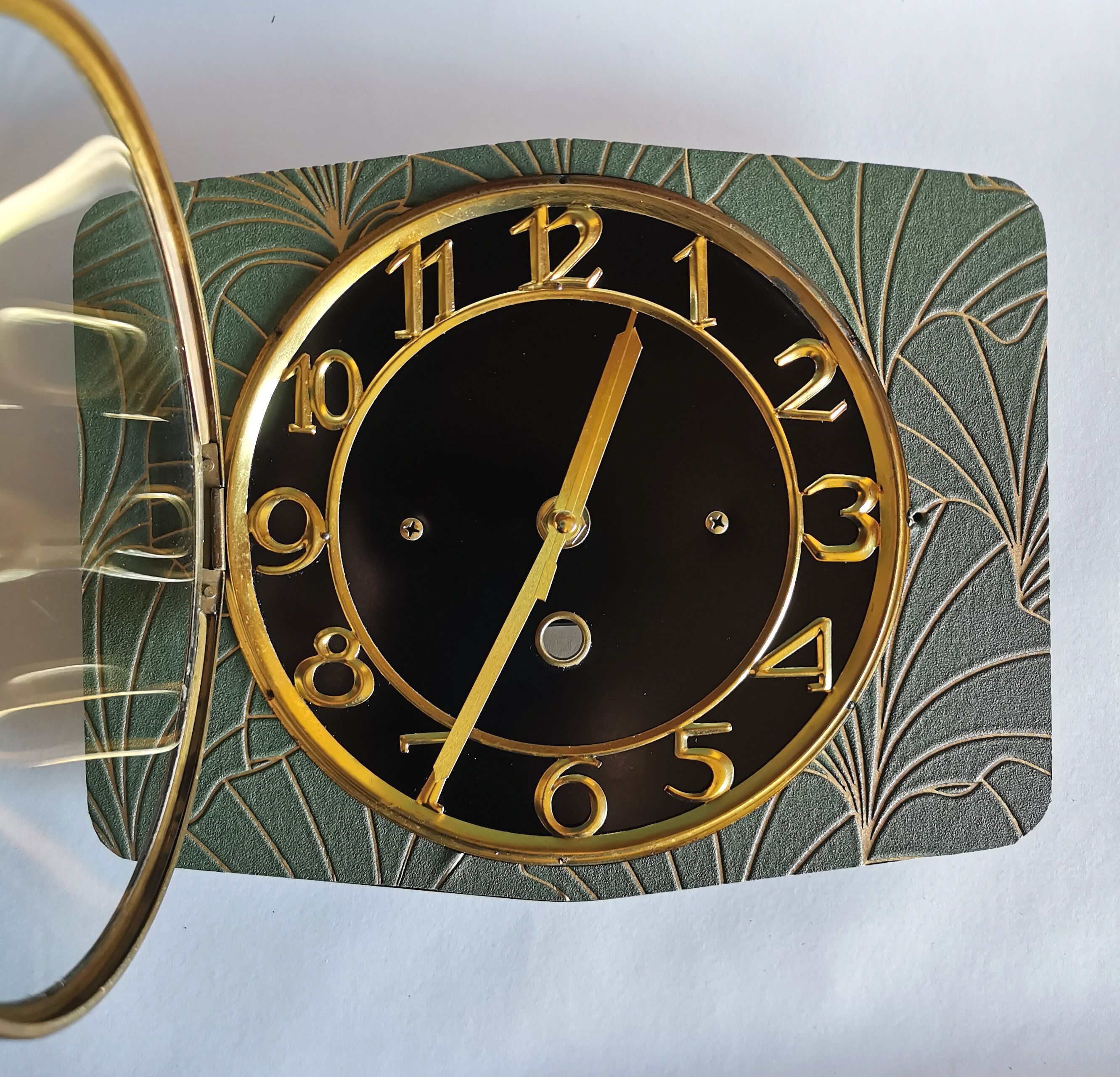 Rectangular silent vintage wall pendulum pendulum clock "golden green black"