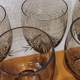 Set of 11 glasses with chiseled vintage 60s transparent brown