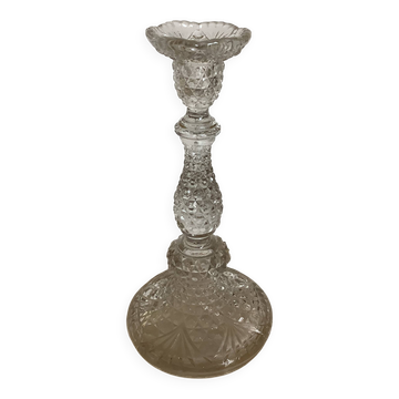 Antique diamond point candle holder, Sailmont glassworks