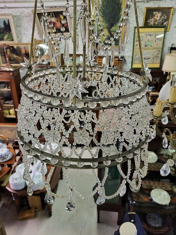 Lustre a pampilles perle entonoir 6 ampoules