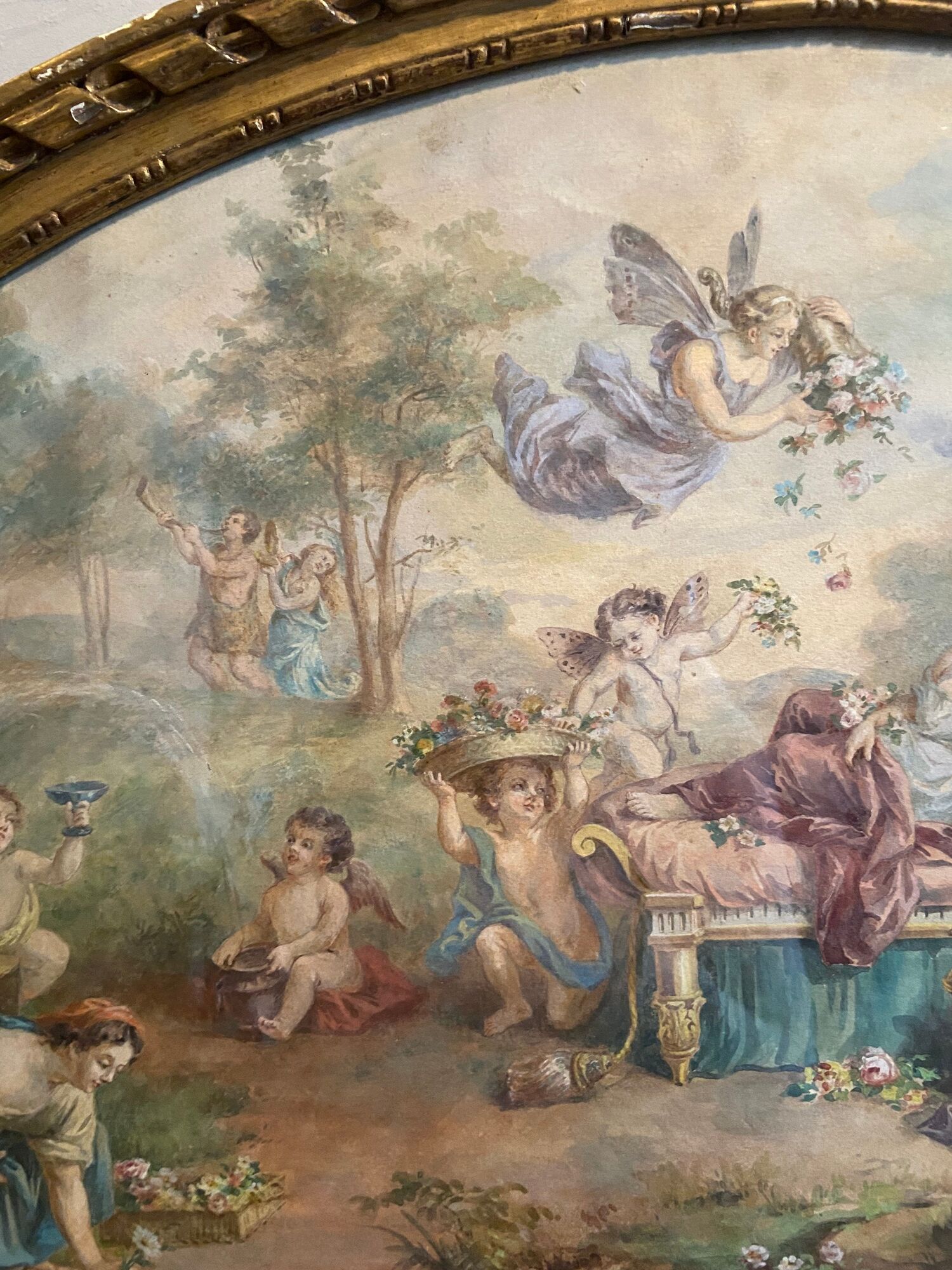 Watercolor painting XIXth Century antique decoration signed M.Censier