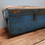 Old wooden trunk with blue patina