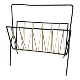 Old metal magazine rack with yellow scoubidou vintage retro 1950s-60s
