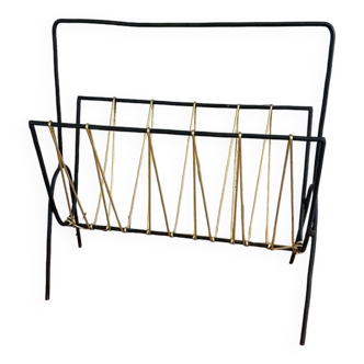 Porte revue ancien metal avec scoubidou jaune vintage rétro années 1950-60