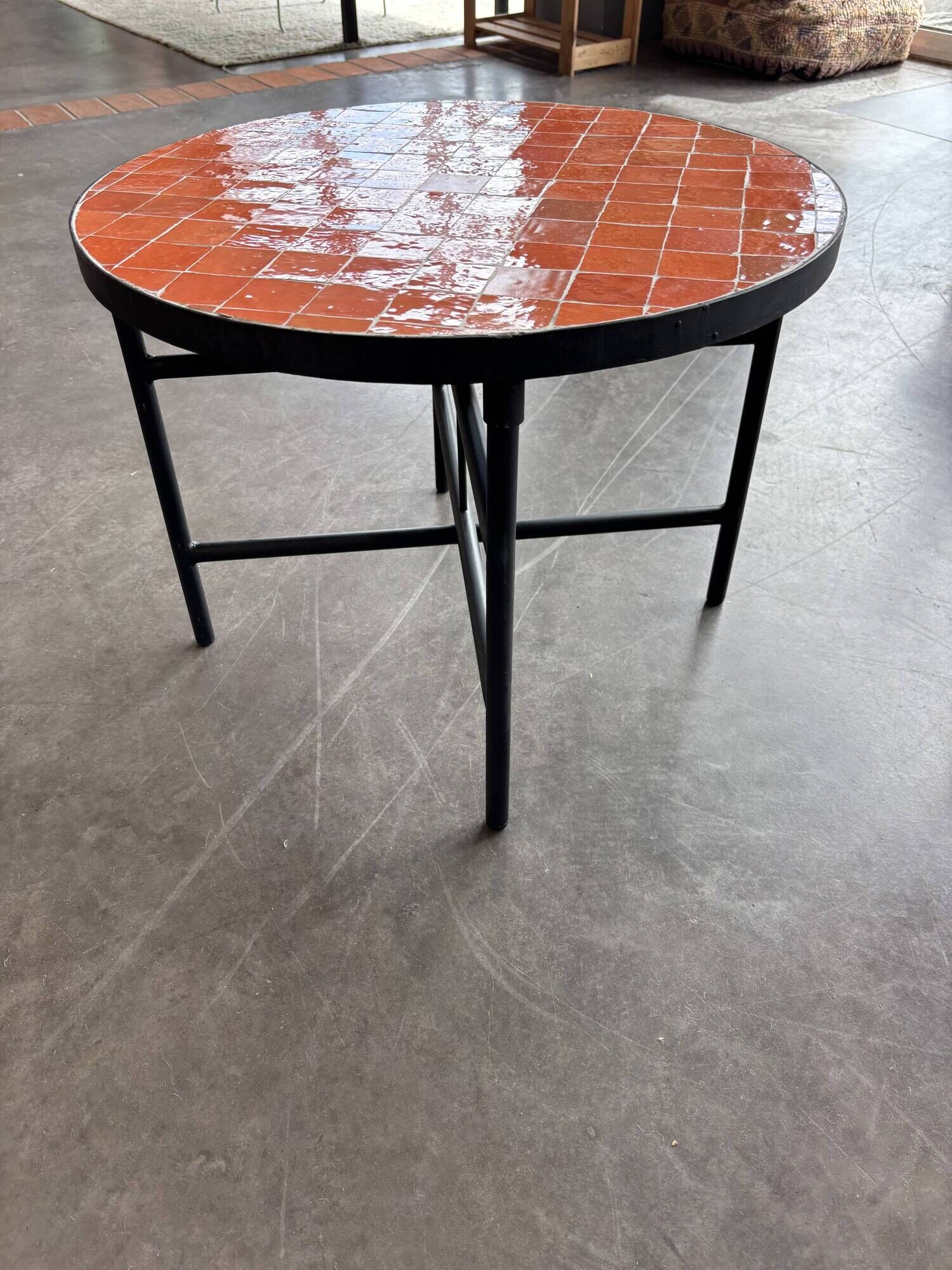 orange coffee table in handmade zellige from Morocco