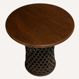 Bamboo and oak modernist brutalist side table, Dutch 1960s-1970s