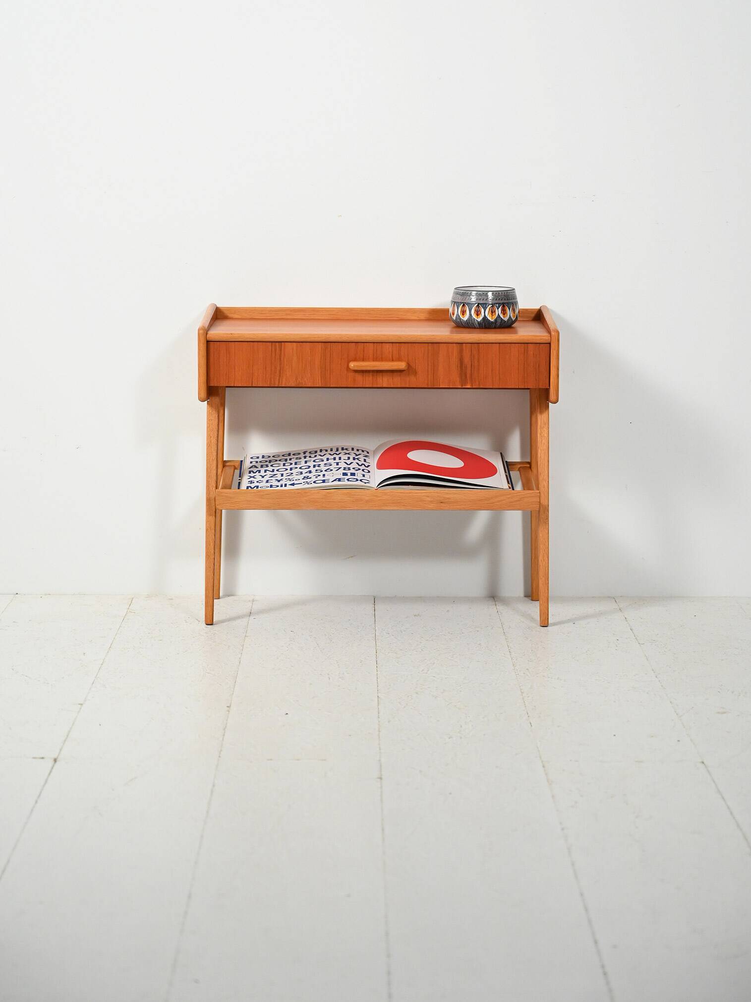 Scandinavian bedside table with drawer and magazine rack