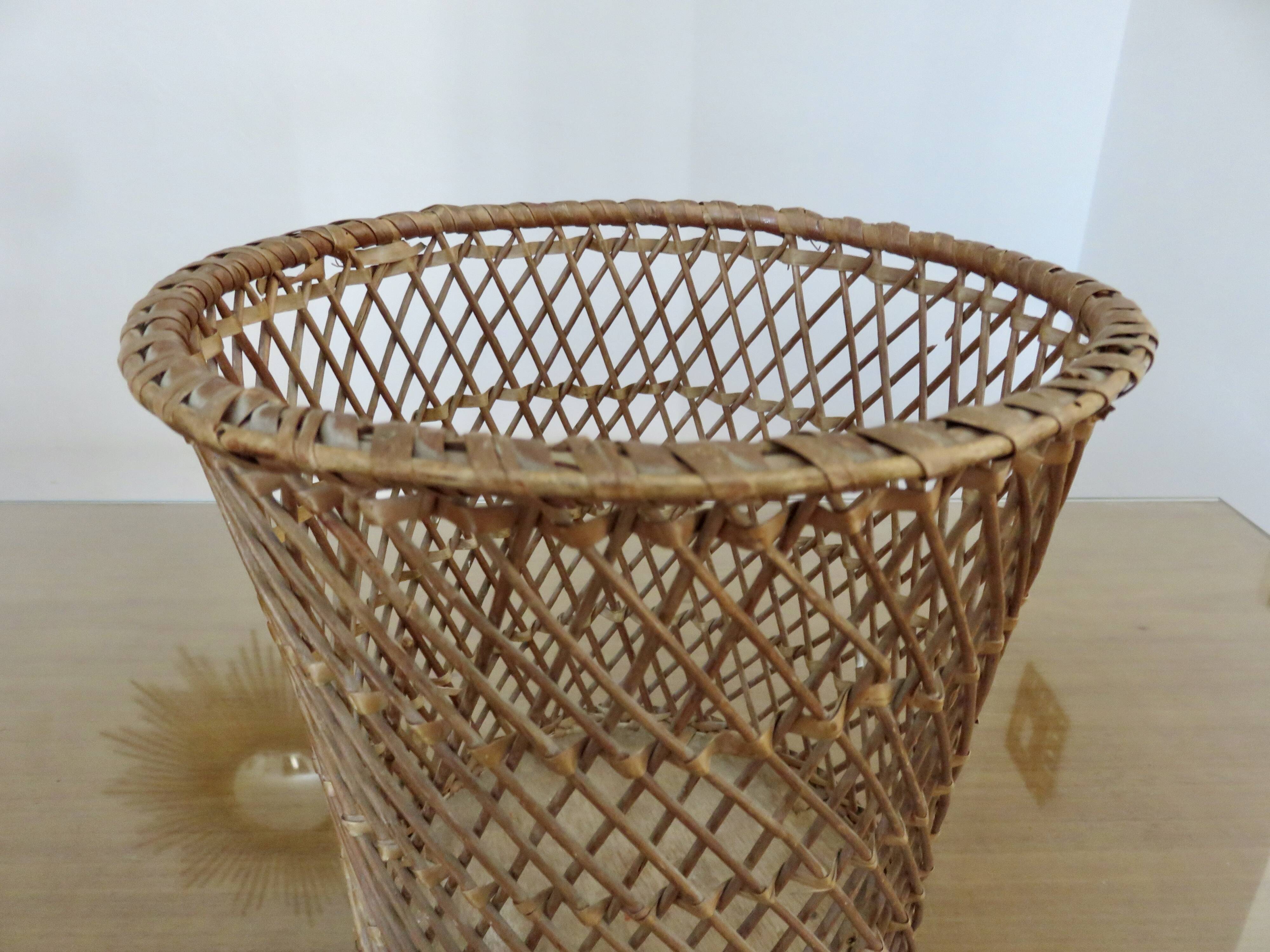 Rattan wastebasket, office, 1960 1970