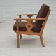 Fauteuil danois des années 1970, revêtement en laine verte, bois de chêne massif.