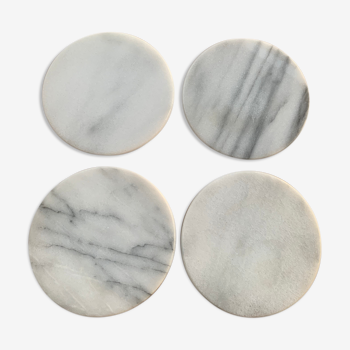 4 dessous de verres en marbre blanc et gris vintage