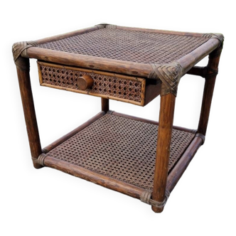 Table de chevet vintage en rotin