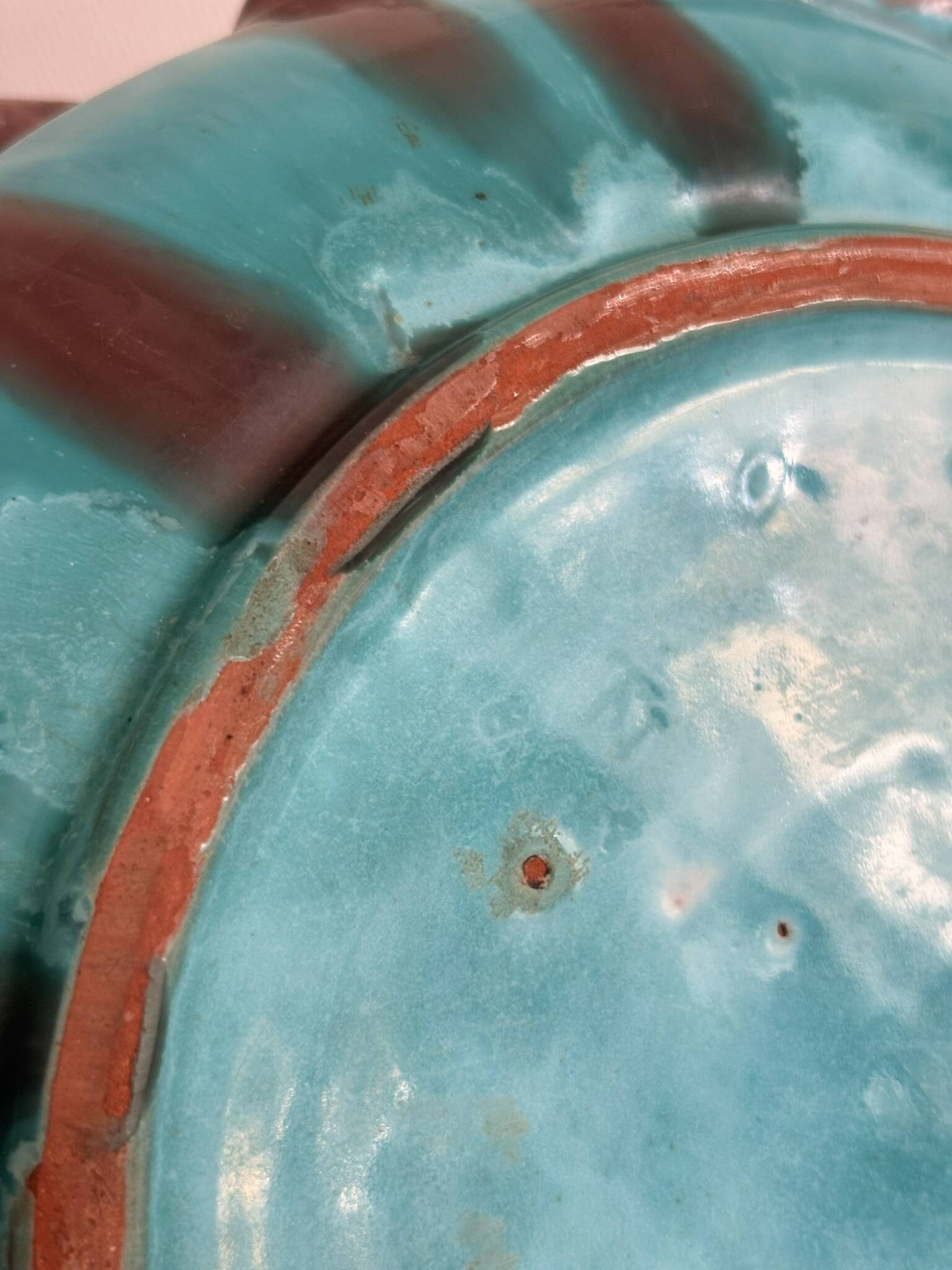 Empty Pocket Bowl Ceramic Pottery Bavent Turquoise Violet Glaze