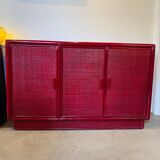70s cane and lacquered rattan sideboard